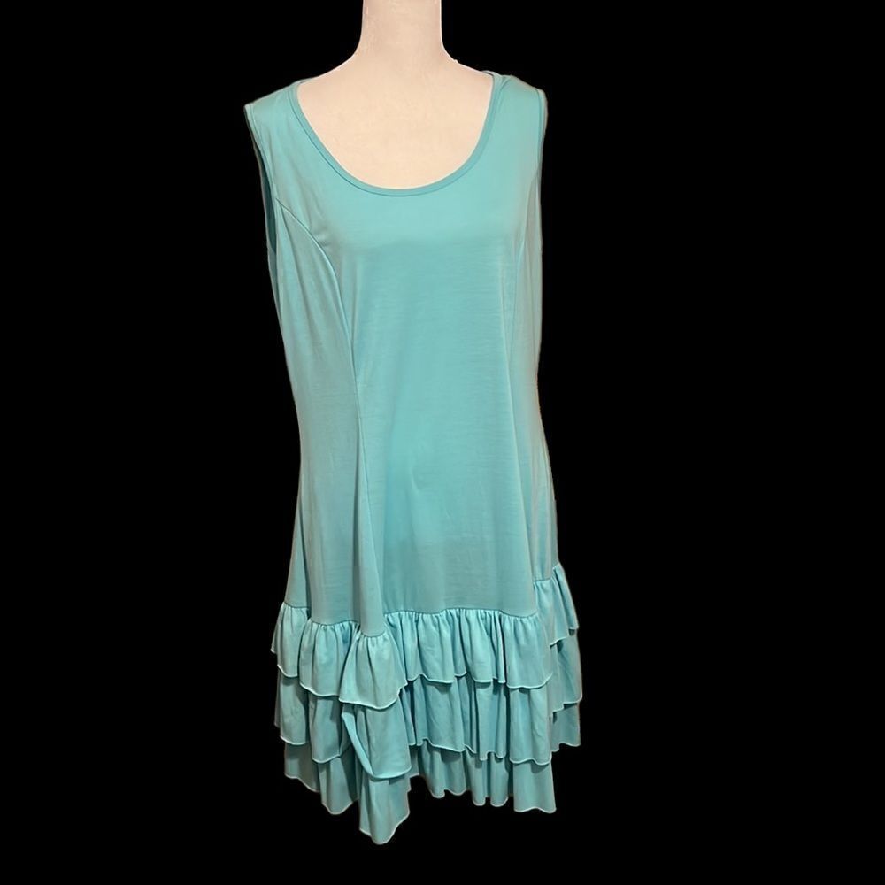 NWT Desert Casual size medium turquoise sleeveless ruffled hem knit dress - Picture 3 of 8